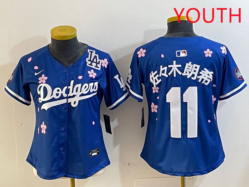 Youth Los Angeles Dodgers #11 R.Sasaki Blue Sakura Edition 2025 Nike MLB Jersey style 8
